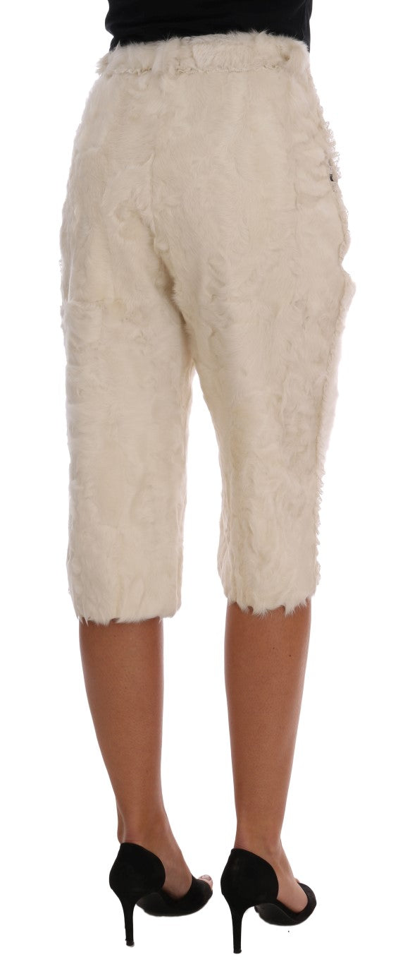 White Xiangao Lamb Fur Cropped Pants