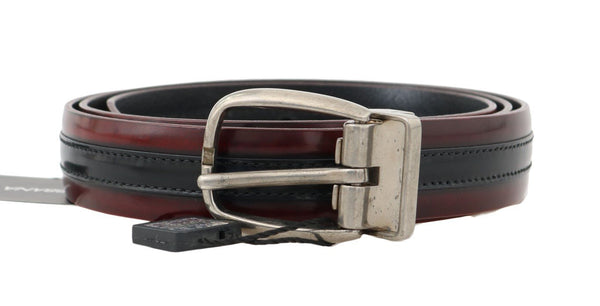 Black Bordeaux Leather Silver Buckle Belt