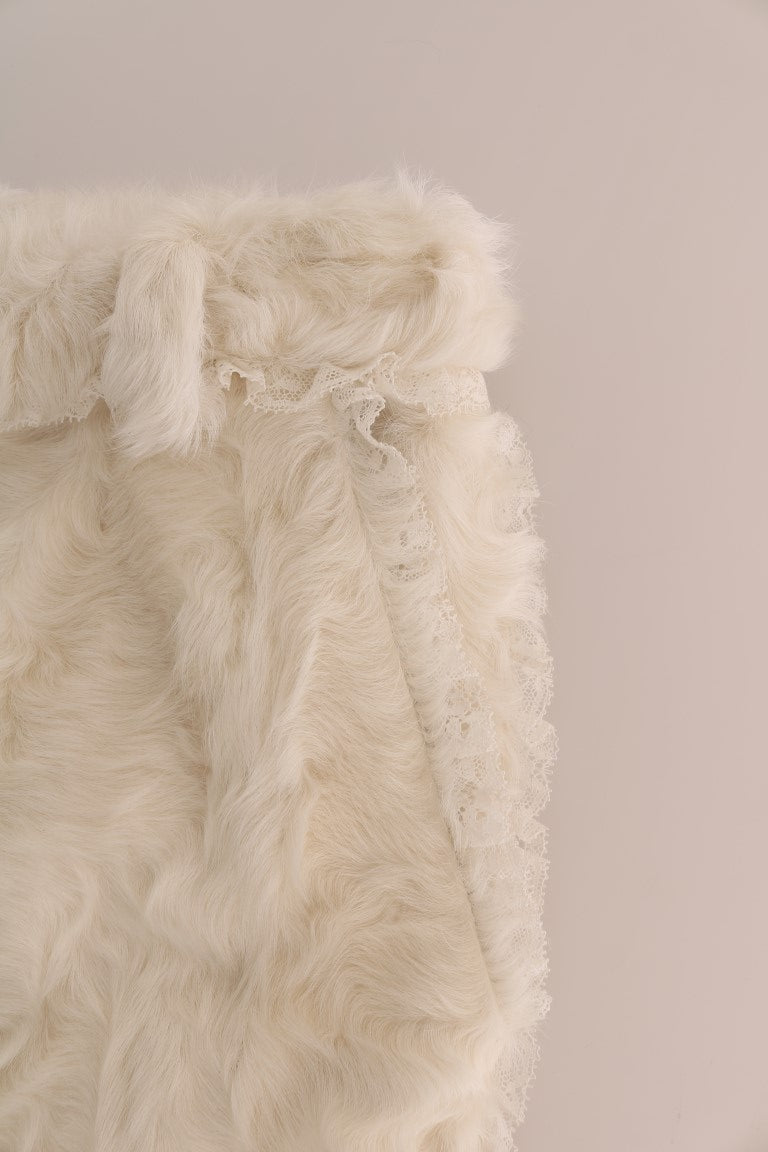 White Xiangao Lamb Fur Cropped Pants