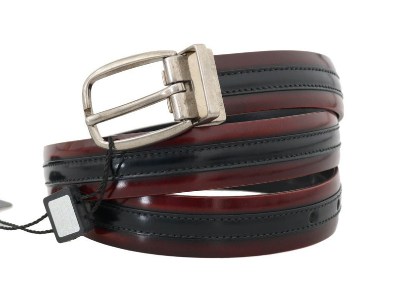 Black Bordeaux Leather Silver Buckle Belt