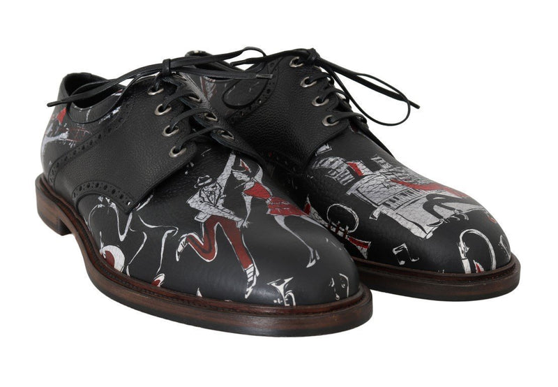 Black Print Leather Wingtip Oxford Shoes