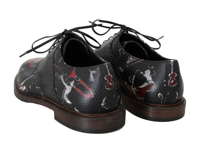 Black Print Leather Wingtip Oxford Shoes