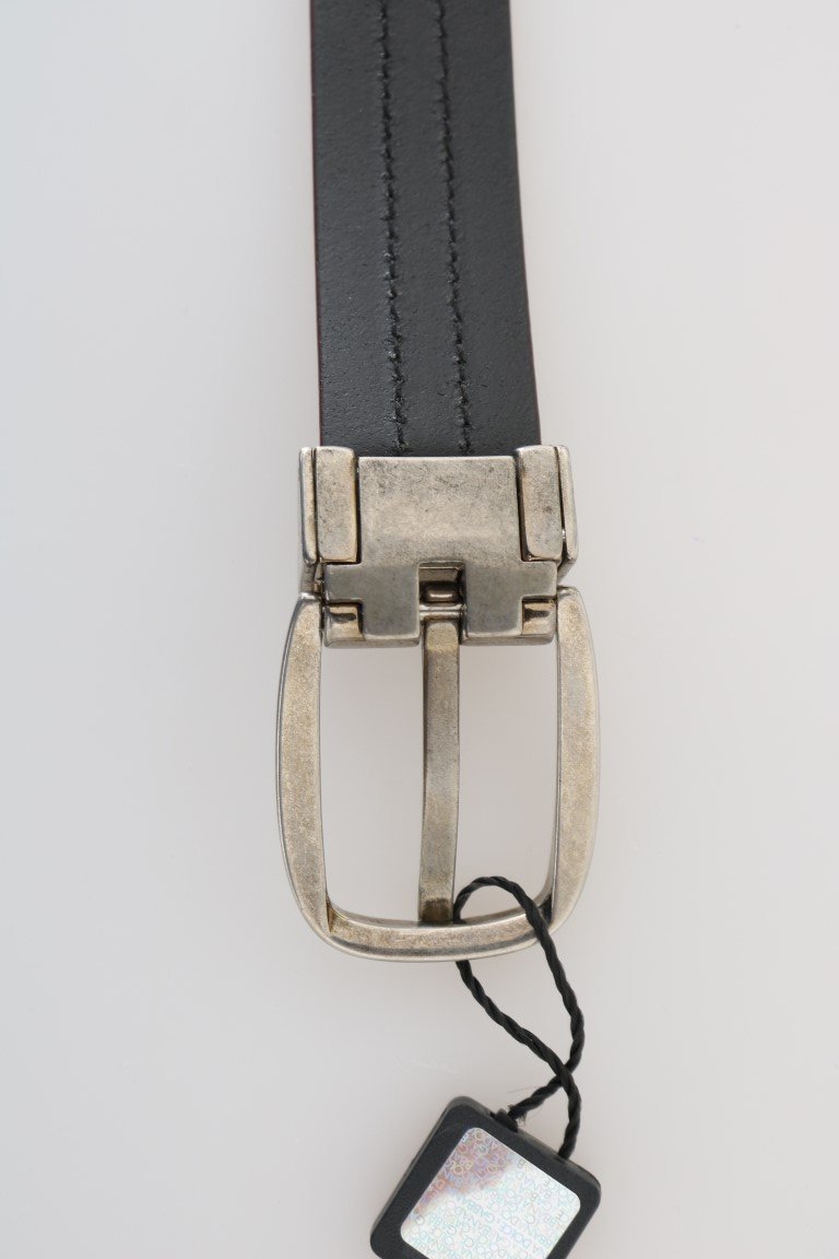 Black Bordeaux Leather Silver Buckle Belt