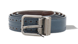 Blue Perforated Leather Gray Buckle Belt