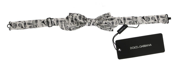 White Silk Euphonium Print Bowtie