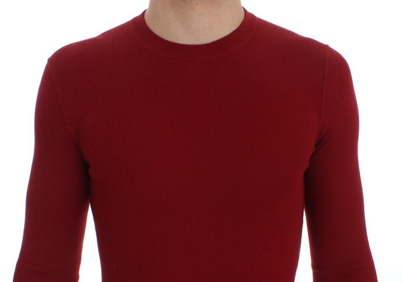 Red Cashmere Ribbed Pullover Sweater