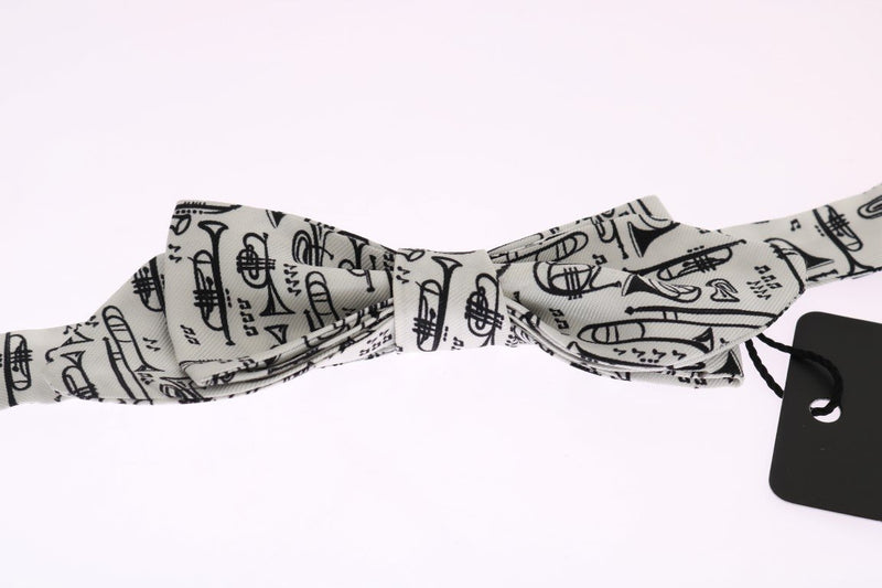 White Silk Euphonium Print Bowtie