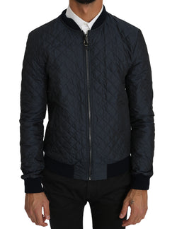 Blue Quilted Logo Fashion Bomber Jacket