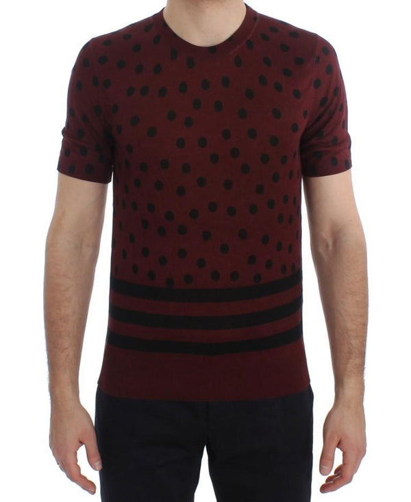 Bordeaux Black Polka Dotted Silk T-shirt