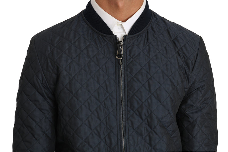 Blue Quilted Logo Fashion Bomber Jacket