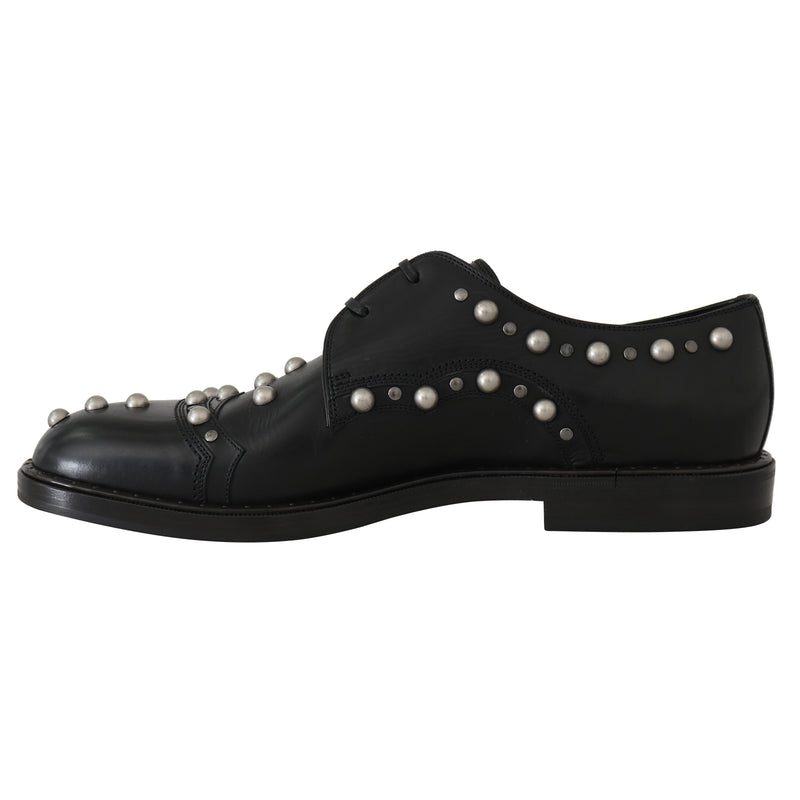 Black Leather Laceups Derby Studded Shoes