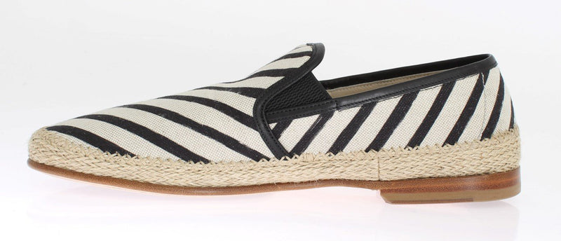 Black White Linen Loafers