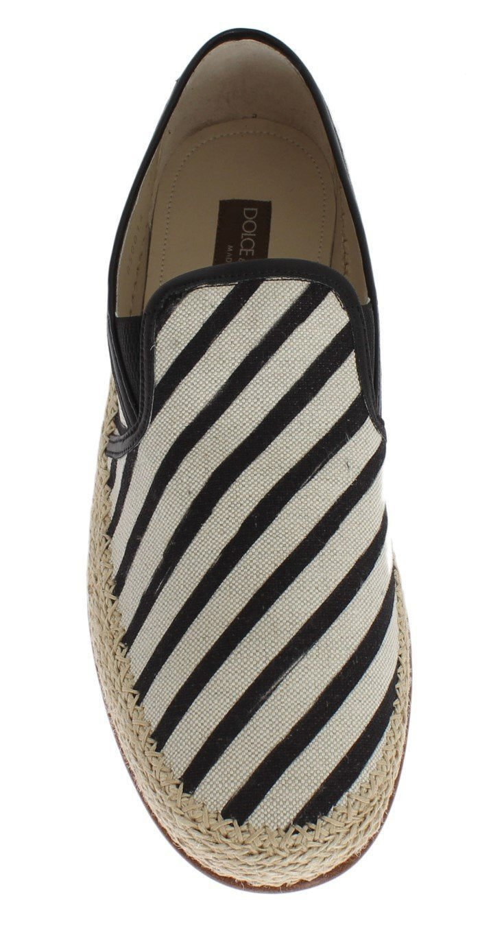 Black White Linen Loafers