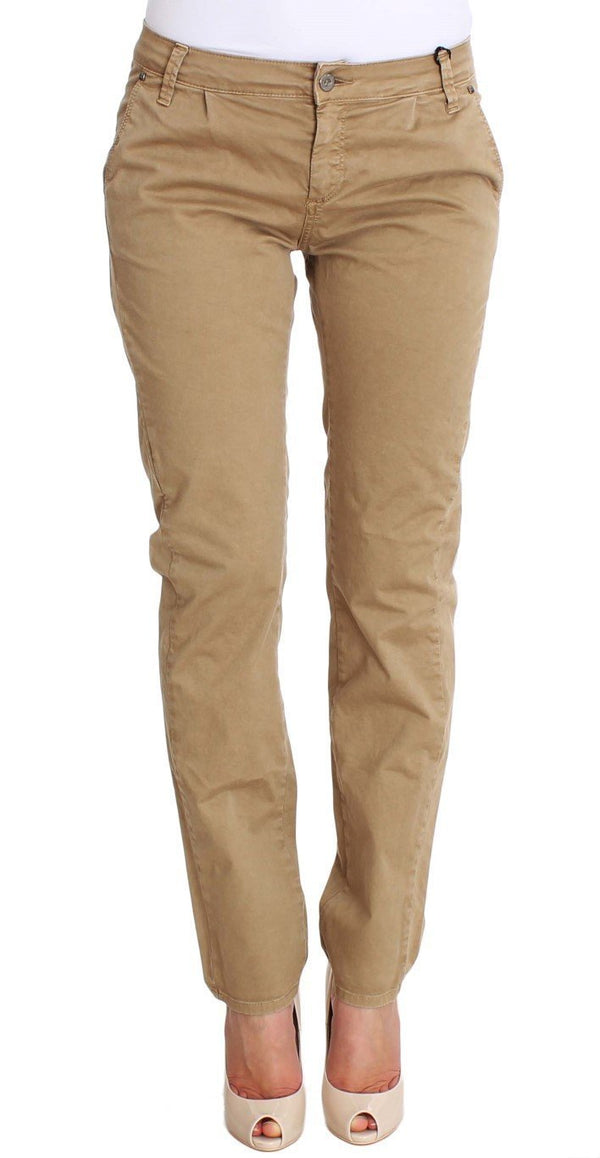 Beige Cotton Slim Fit Jeans