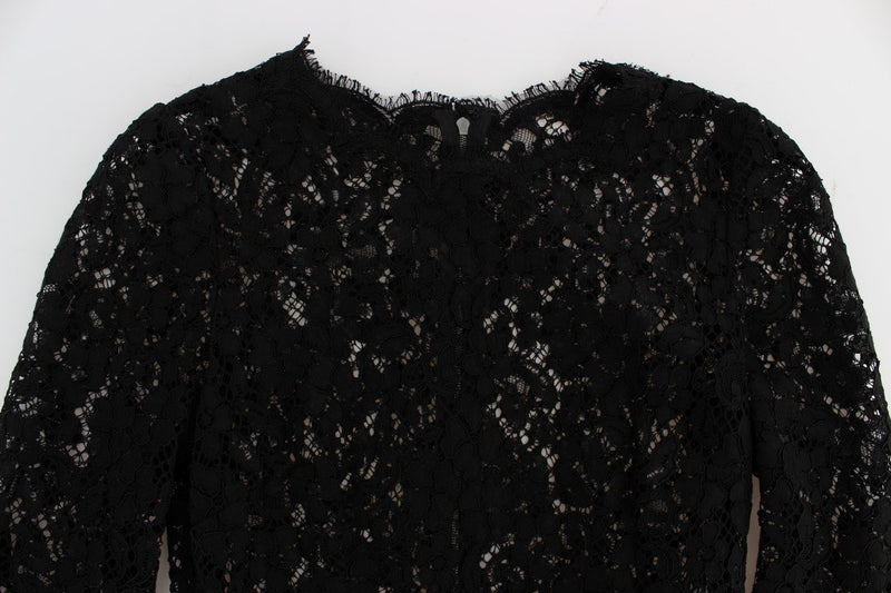 Black Ricamo Sheath Long Sleeve Dress