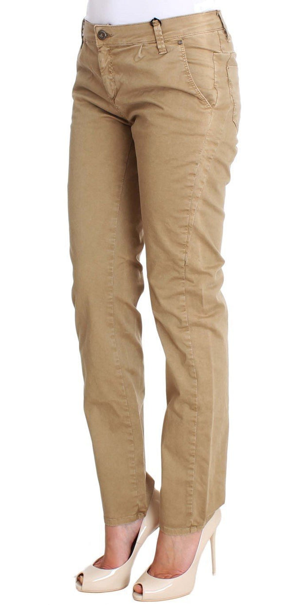 Beige Cotton Slim Fit Jeans