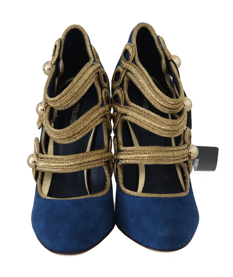 Blue Suede Gold Studs Mary Jane Pumps