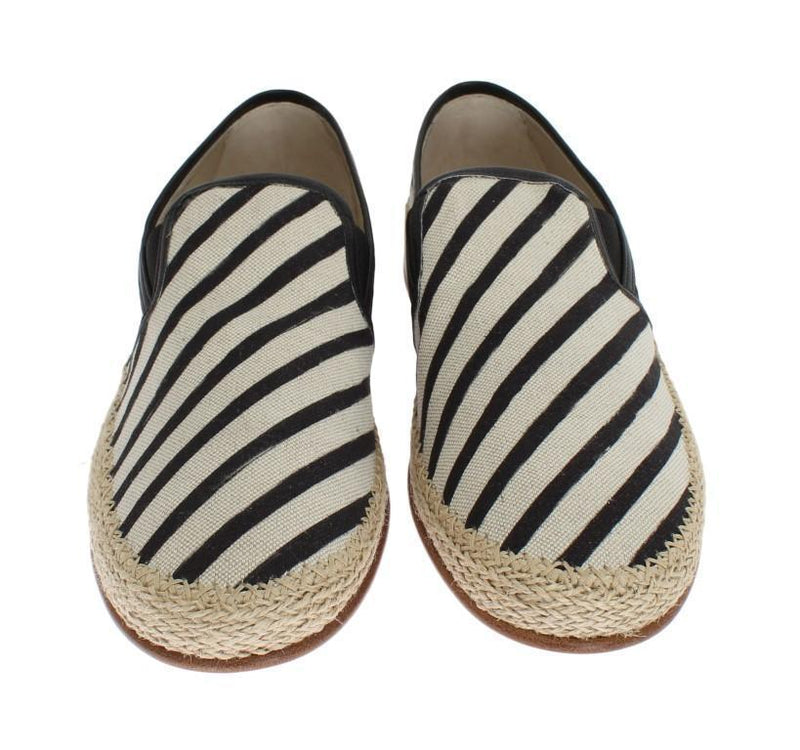 Black White Linen Loafers