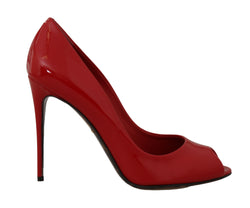 Red Leather Stiletto Open Peep Toe