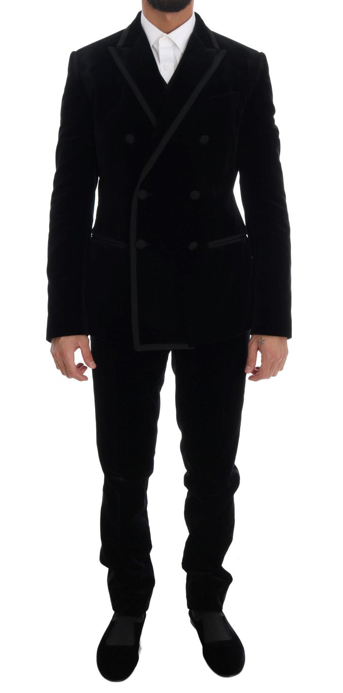 Black Velvet Double Breasted Slim Suit