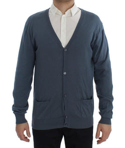 Blue Cotton Cashmere Cardigan Sweater