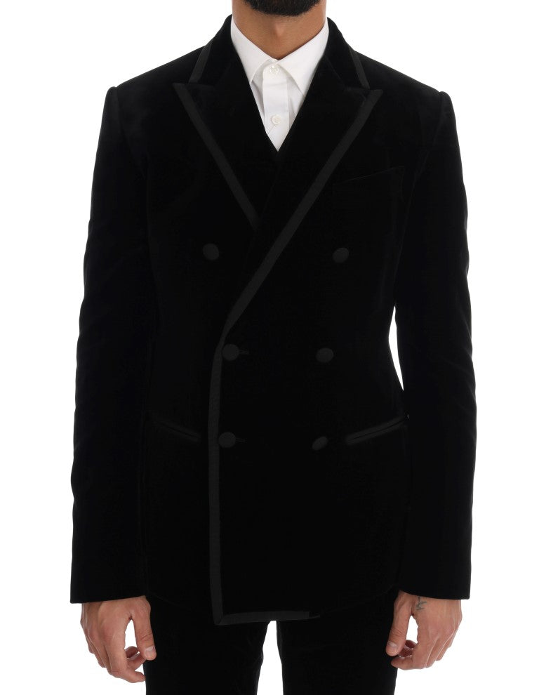 Black Velvet Double Breasted Slim Suit