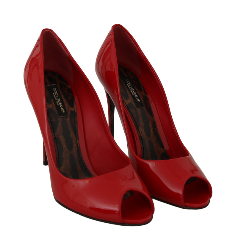 Red Leather Stiletto Open Peep Toe