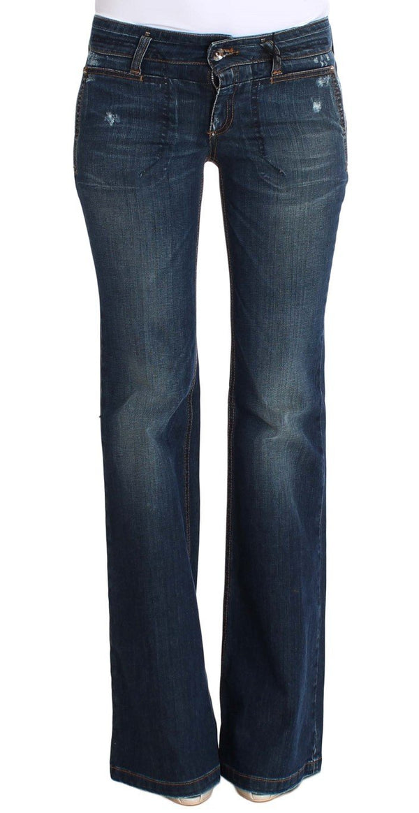 Blue Cotton Flare Boot Cut Jeans