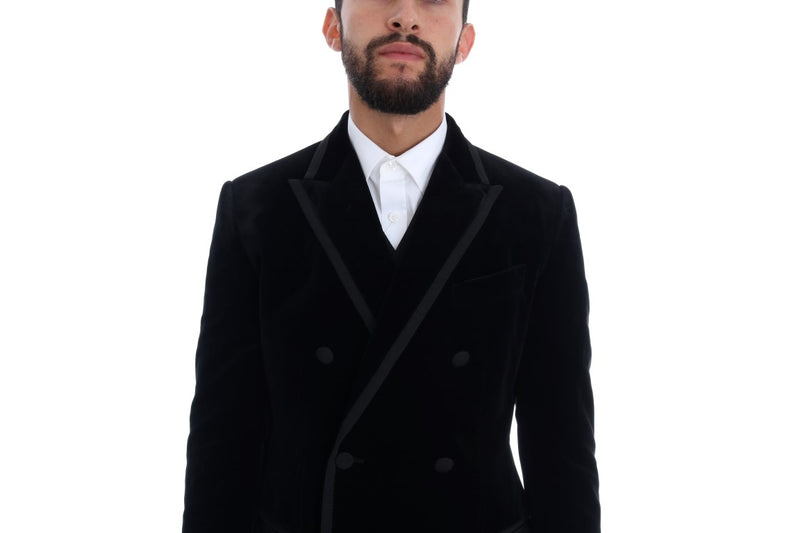 Black Velvet Double Breasted Slim Suit