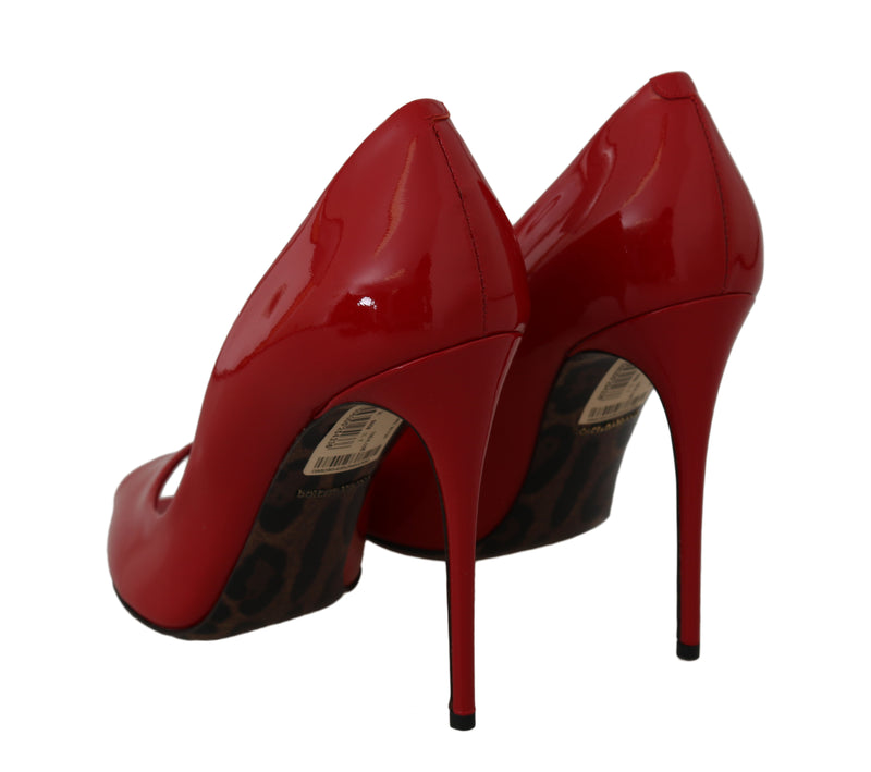 Red Leather Stiletto Open Peep Toe