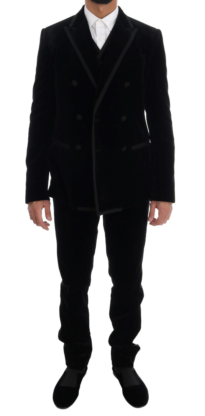 Black Velvet Double Breasted Slim Suit