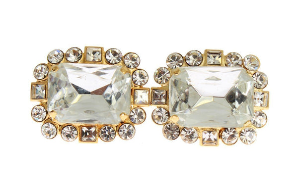 Gold Brass Clear Crystal Cufflinks