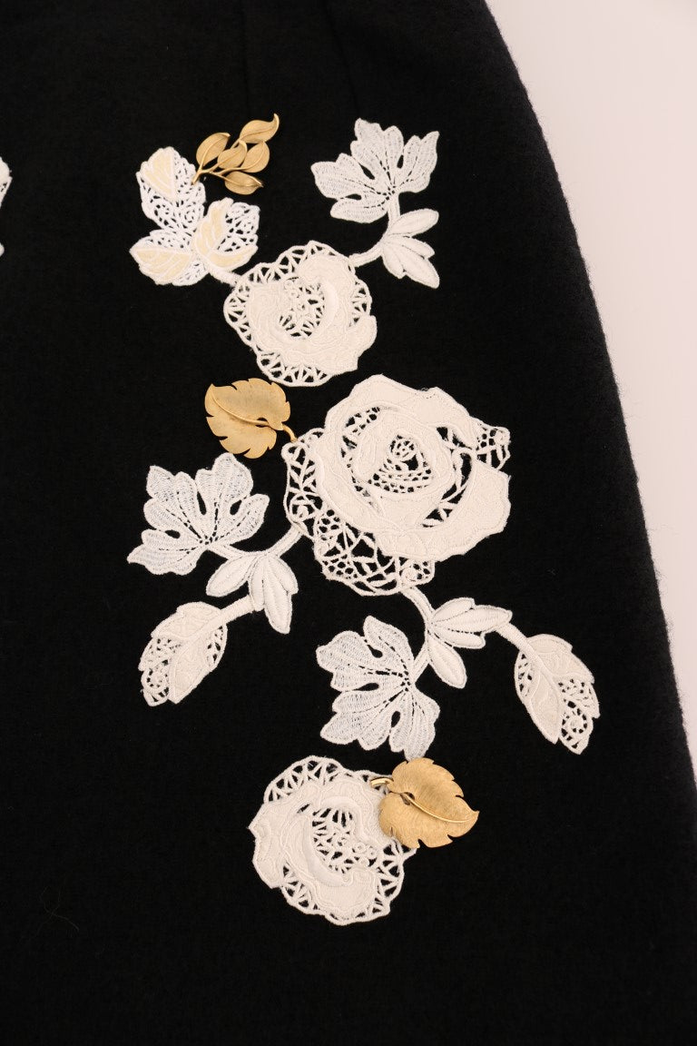 Black Floral Ricamo Skirt