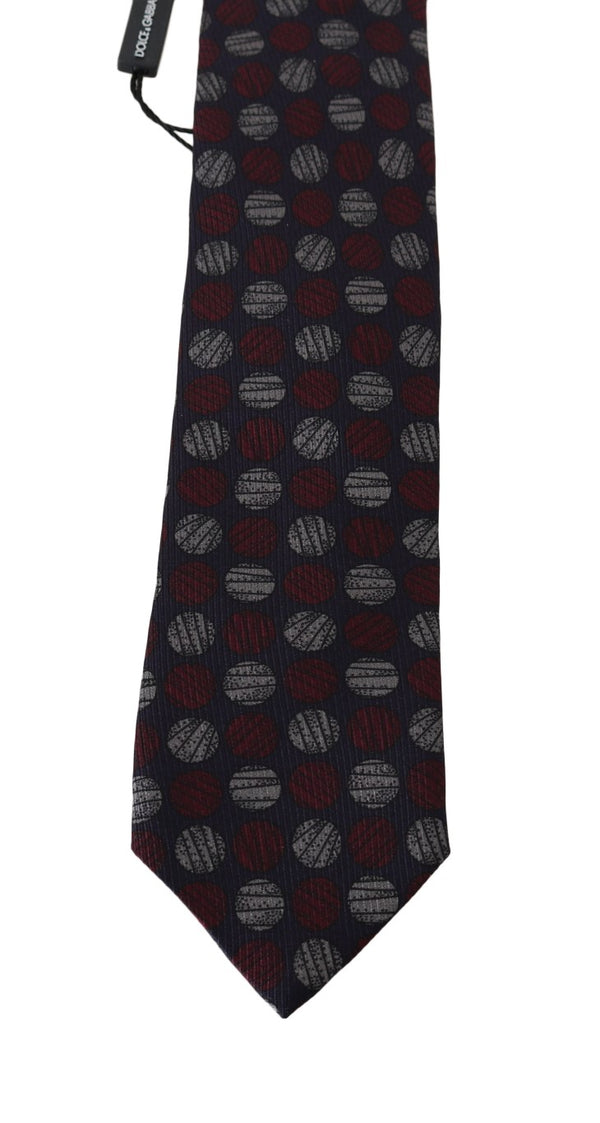Blue Silk Red Gray Print Classic Tie