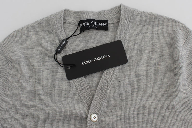 Gray Cashmere Ribbed Cardigan Sweater