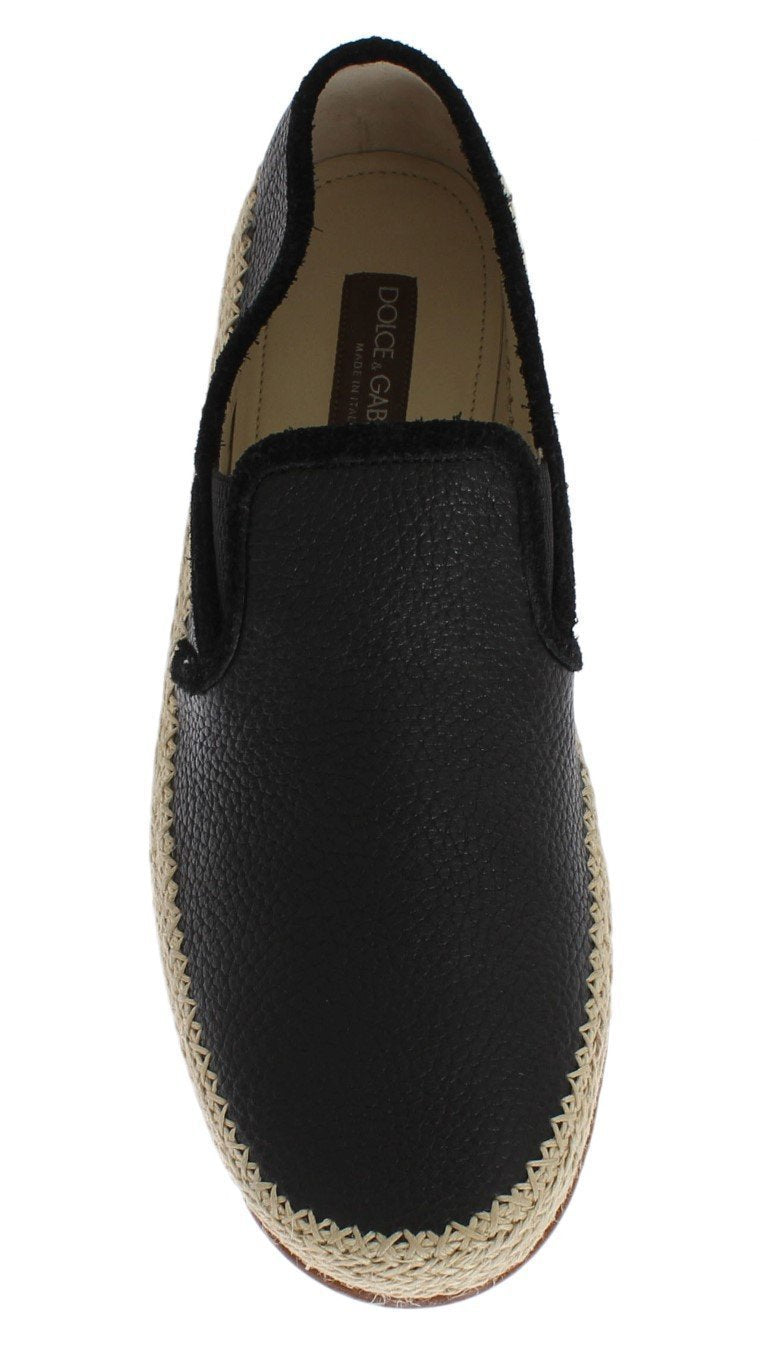 Black Leather Slip Loafers Moccasins