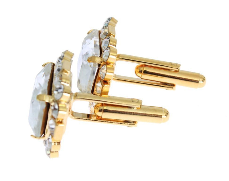 Gold Brass Clear Crystal Cufflinks
