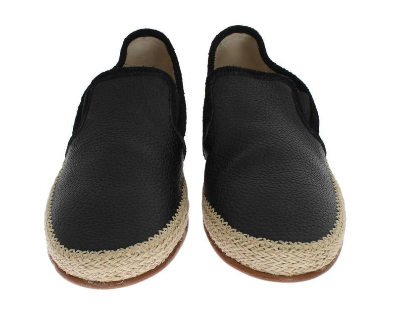 Black Leather Slip Loafers Moccasins