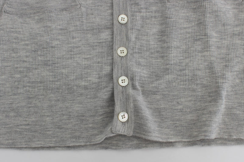 Gray Cashmere Ribbed Cardigan Sweater