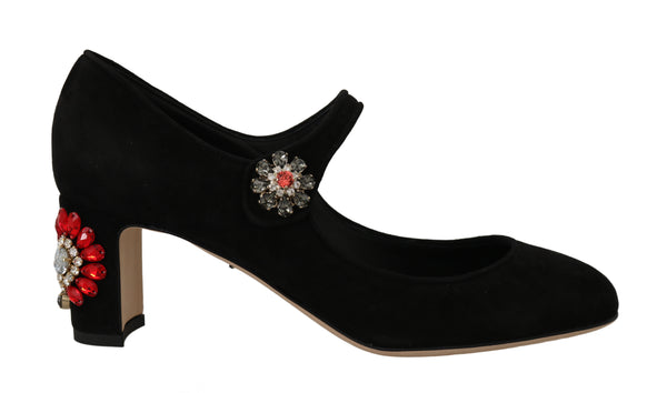 Black Suede Crystal Mary Janes