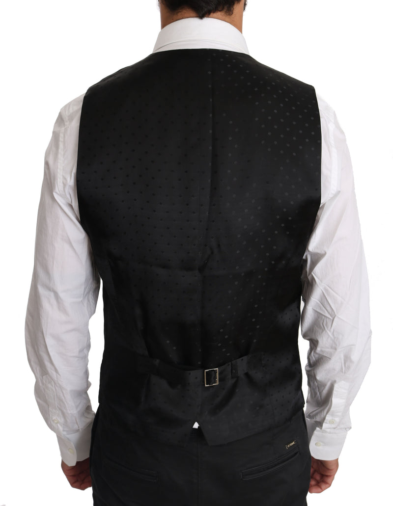 Black Solid Wool Silk Waistcoat Vest