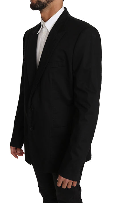 Black Cotton Stretch Slim Blazer Jacket