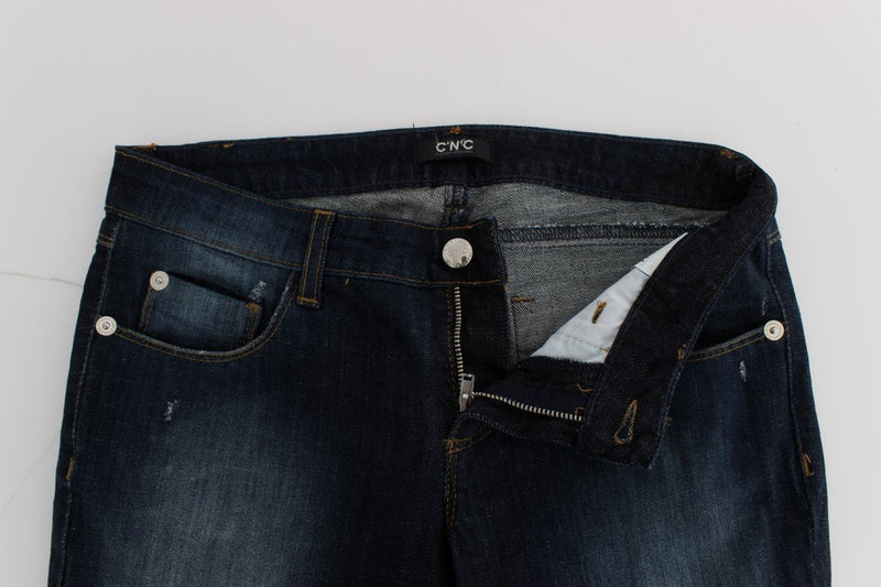 Blue Cotton Slim Fit Bootcut Jeans