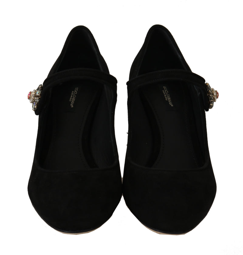 Black Suede Crystal Mary Janes