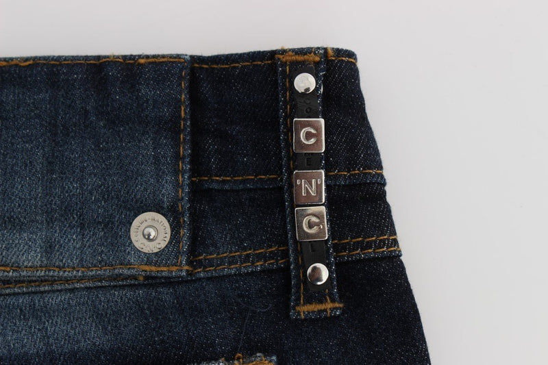 Blue Cotton Slim Fit Bootcut Jeans