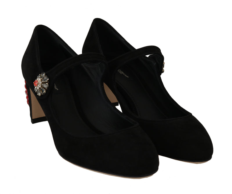 Black Suede Crystal Mary Janes