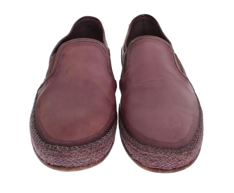Purple Leather Slip Loafers Moccasins