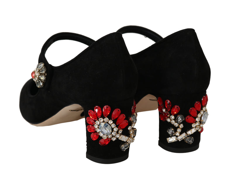 Black Suede Crystal Mary Janes