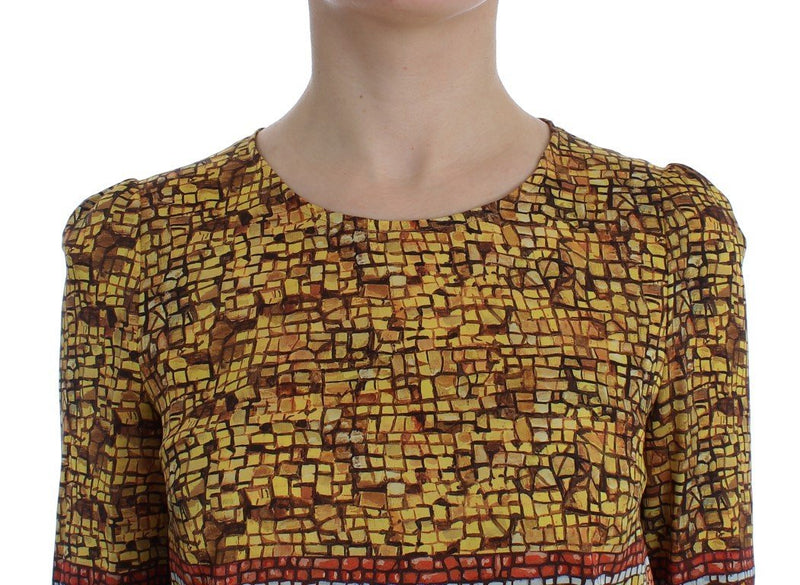Multicolor Mosaic Print Silk Blouse T-shirt