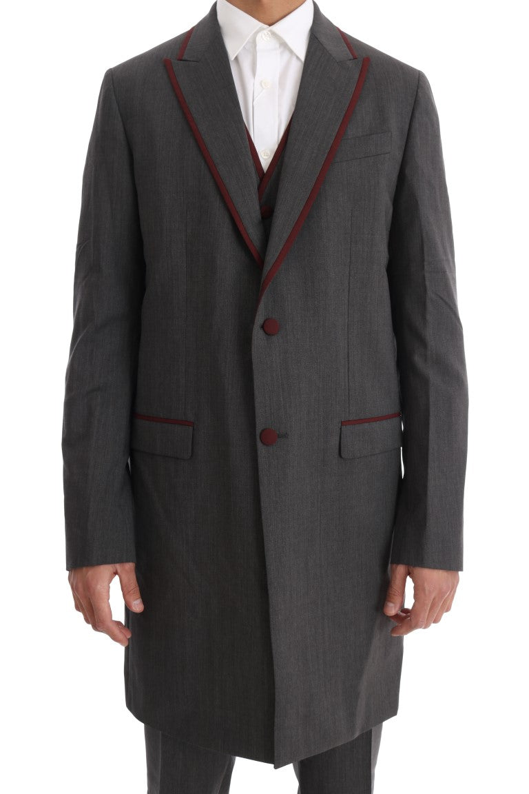 Gray Wool Stretch 3 Piece Two Button Suit